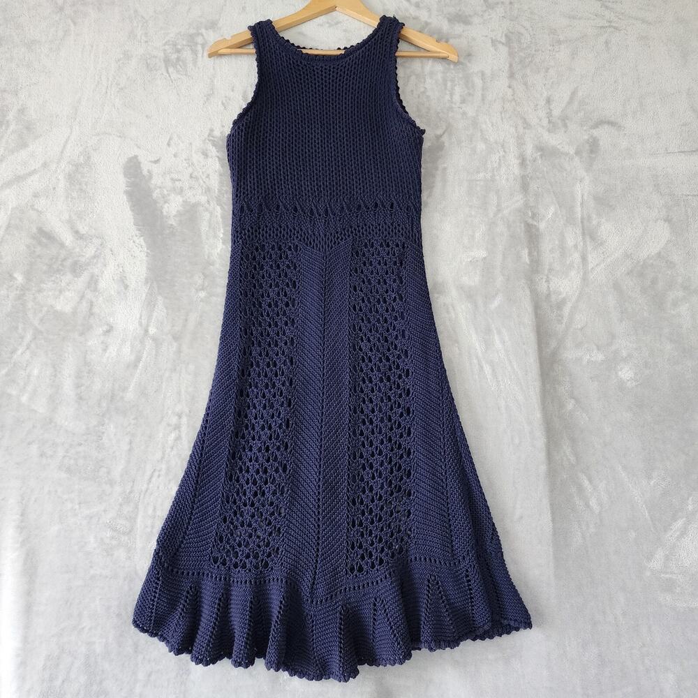 Lilly Pulitzer Dress Womens Medium Molly Crocheted Lace Navy Blue Scallop Trim